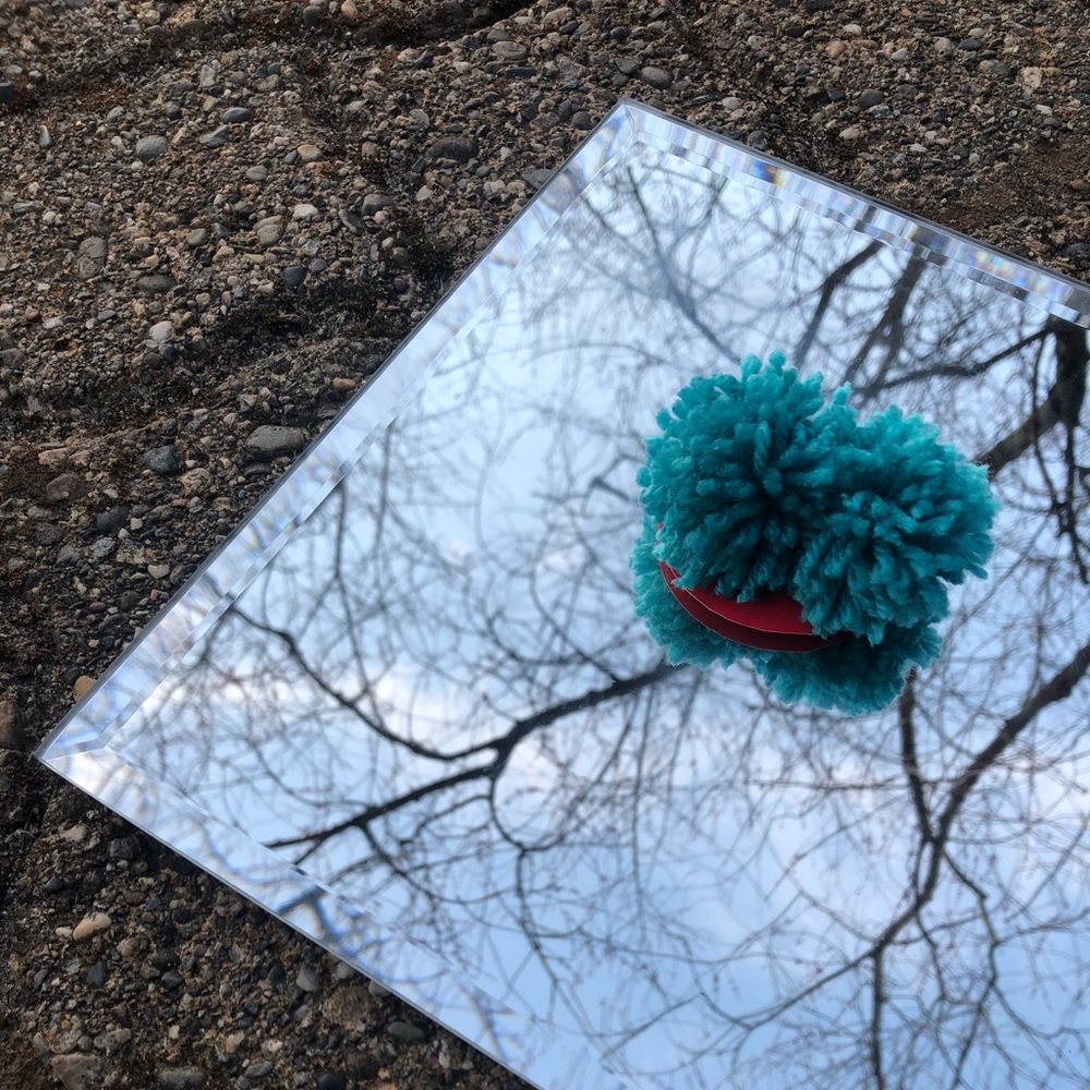 Blue handmade pompom earrings